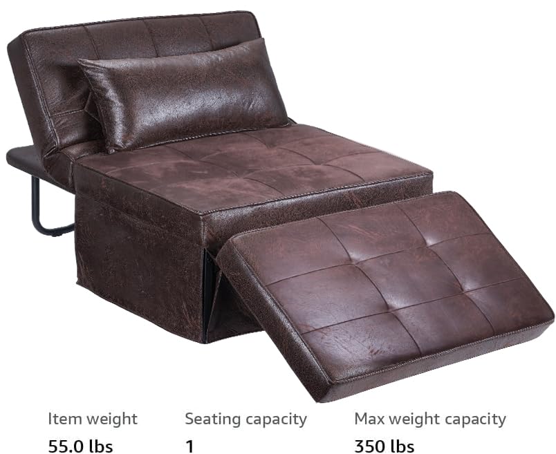 BIGSYY Sofa Bed, 4 in 1 Multi-Function Folding Ottoman Breathable Linen Couch Bed with Adjustable Backrest Modern Convertible Chair for Living Room Apartment Office, PU Imitation, Brown
