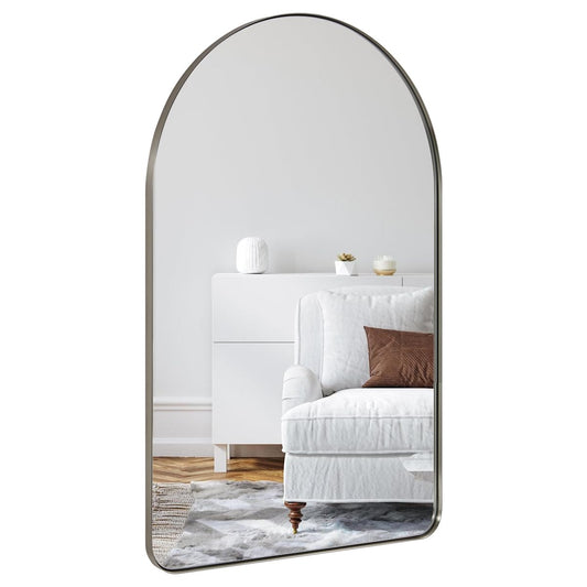 ANDY STAR Arched Mirror, 20" x 30" Brushed Nickle Bathroom Mirror in Stainless Steel Metal Frame, Arch Top Rounded Corner 1" Deep Set Design Wall Mount Hangs Vertical