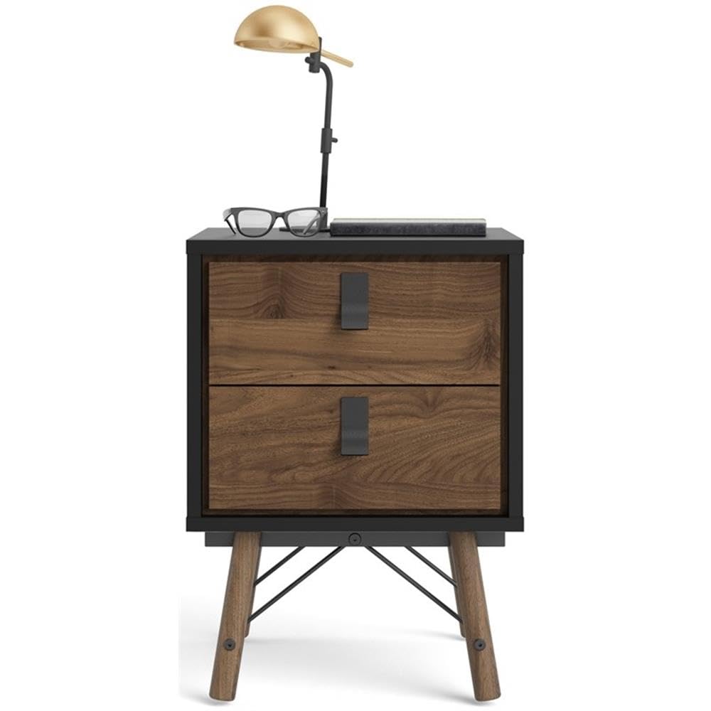 Tvilum Ry 2 Drawer Nightstand, Black Matte and Walnut