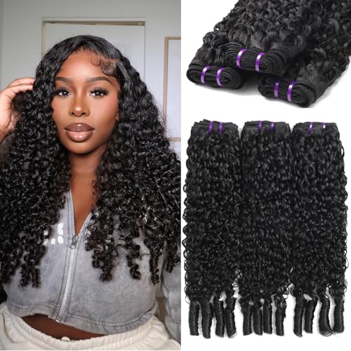 Burmese Curly Bundles Human Hair 18 20 22 Inch 100% Unprocessed Quick Weave Hair Water Wave 3 Bundles 3C4A Deep Curly Hair with Spiral Curls Double Weft Natural Color