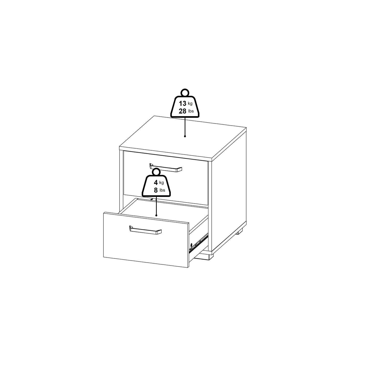 Tvilum Sofia 2-Drawer Bedroom Nightstand in White, 15.8" W x 15.6" D x 17.4" H