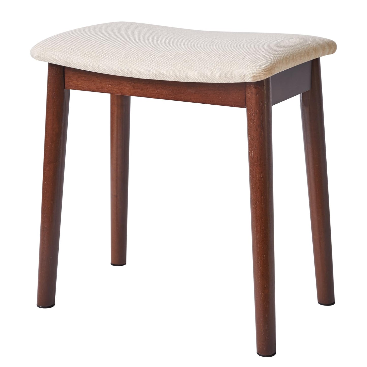 IBUYKE Saddle Cushion Vanity Stool Chair, Foot Rest Stool with Solid Wood Legs, Modern Vanity Bench Ottoman for Piano, Upholstered Seat for Bedroom, Entryway, Walnut Legs&Off White WBD007HM