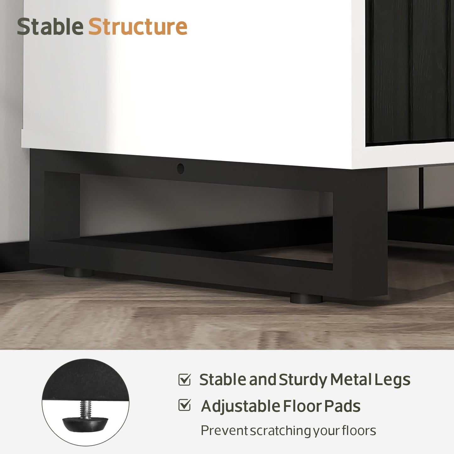 Lamtor Night Stand Set 2, Fluted Nightstand with Charging Station, Side Table with 2 Storage Drawers Cabinet, Wood Nightstand for Bedroom, Living Room, Black and White