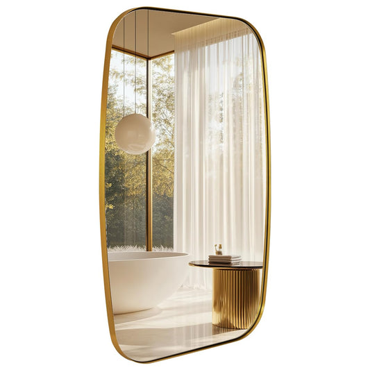 ANDY STAR Gold Mirror for Bathroom, 28x36 Inch Stainless Steel Metal Frame Oblong Bathroom Mirror for Vanity, 1’’ Deep Wall Mounted Vertically/Horizontal
