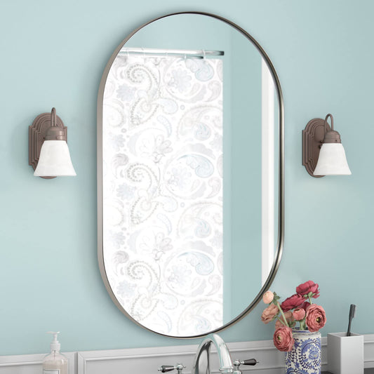 ANDY STAR Chrome Bathroom Mirror, 26x38’’ Oval Mirrors for Bathroom, Pill Shaped Mirror Chrome Metal Framed, SUS304 Anti-Rust, 1’’ Deep Wall-Mounted Vertically/Horizontally