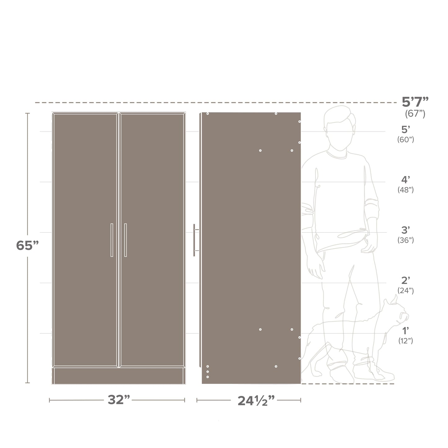 Prepac Armoir, Elite 32"W x 65"H x 24.5"D White Wardrobe Closet & Cabinet - Functional Clothes Storage with Hanging Rail, Armoire Wardrobe