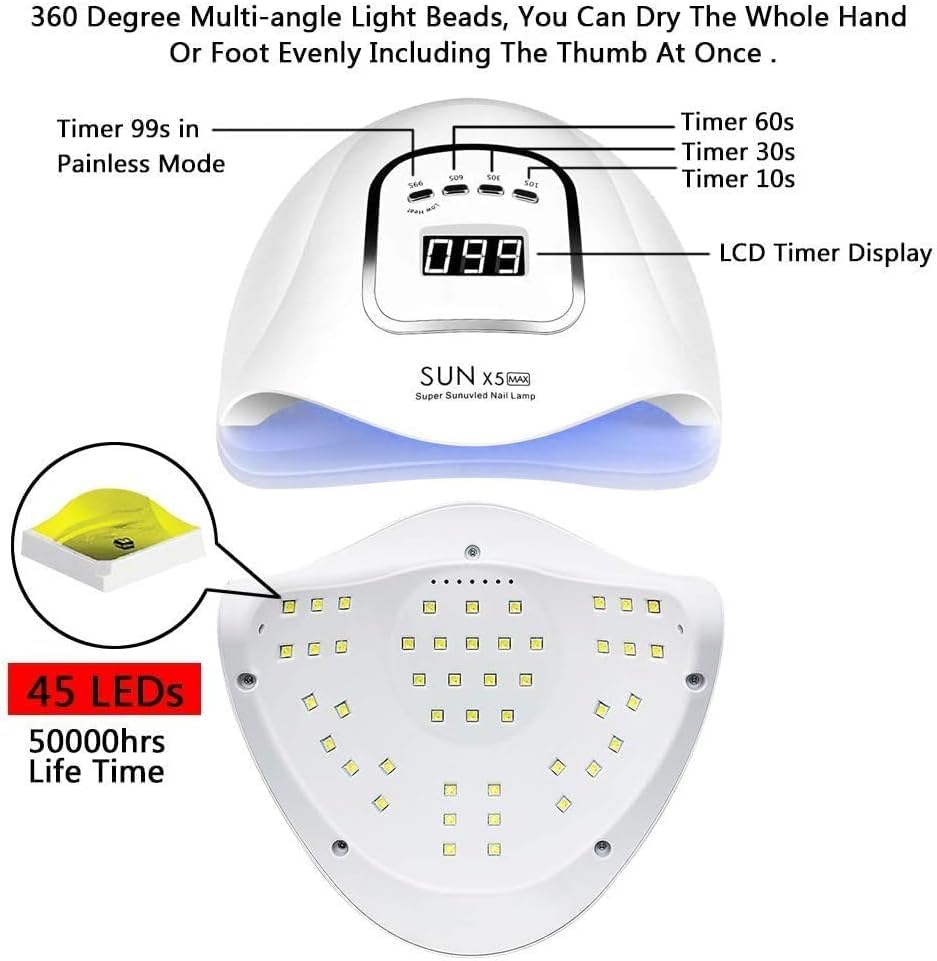 UV LED Nail Lamp 150W, Professional Nail Dryer Gel Polish Light, UV Nail Light With 4 Timer Setting, Nail Polish Curing Gel LED Dryer, Professional Nail Art Tools With Automatic Sensor, LCD Display