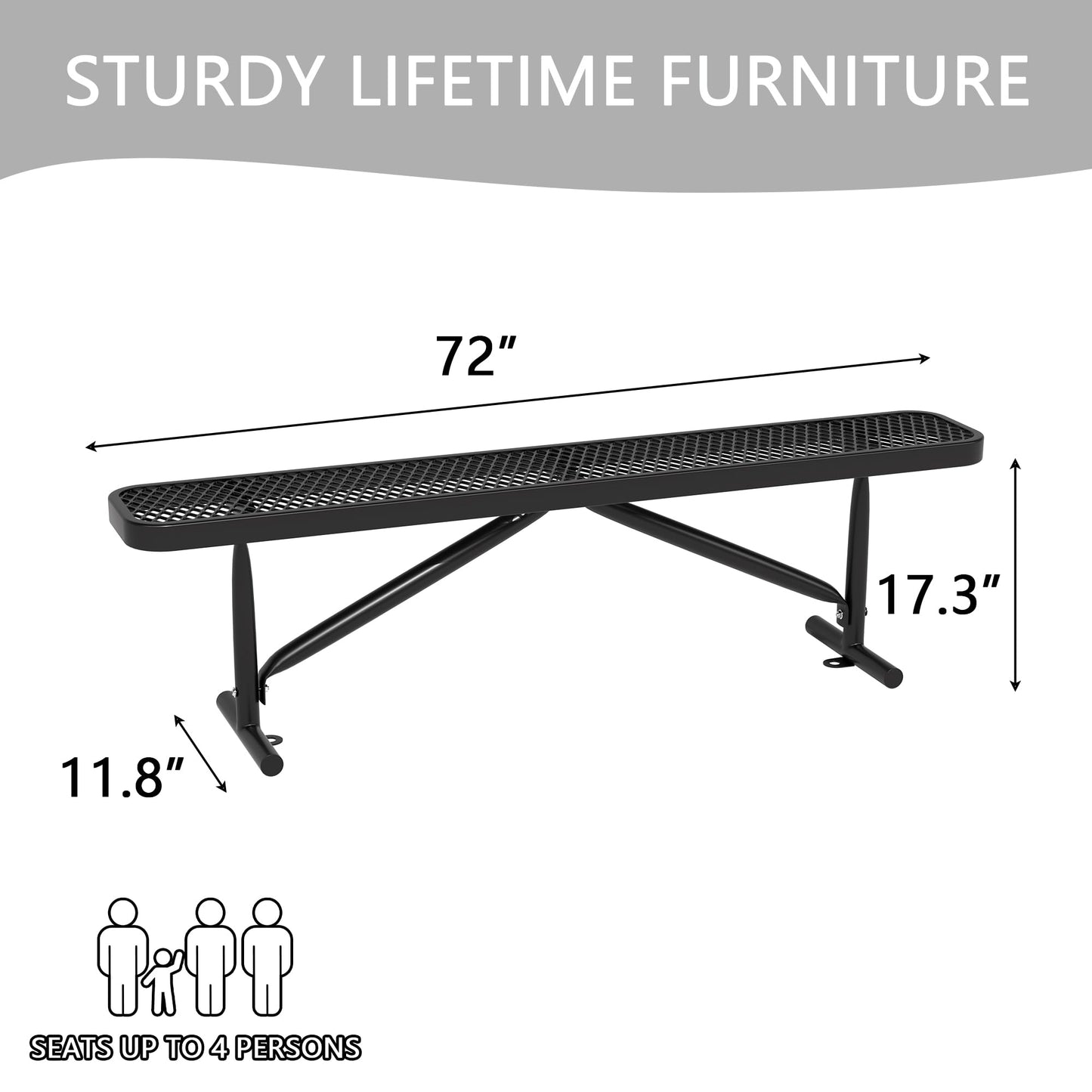 Sunnibety 6 Feet Heavy Duty Metal Park Bench for Outside, Outdoor Bench with Portable Frame, Commercial Benches for Shopping Mall, Store, Park, Patio, Deck, Black