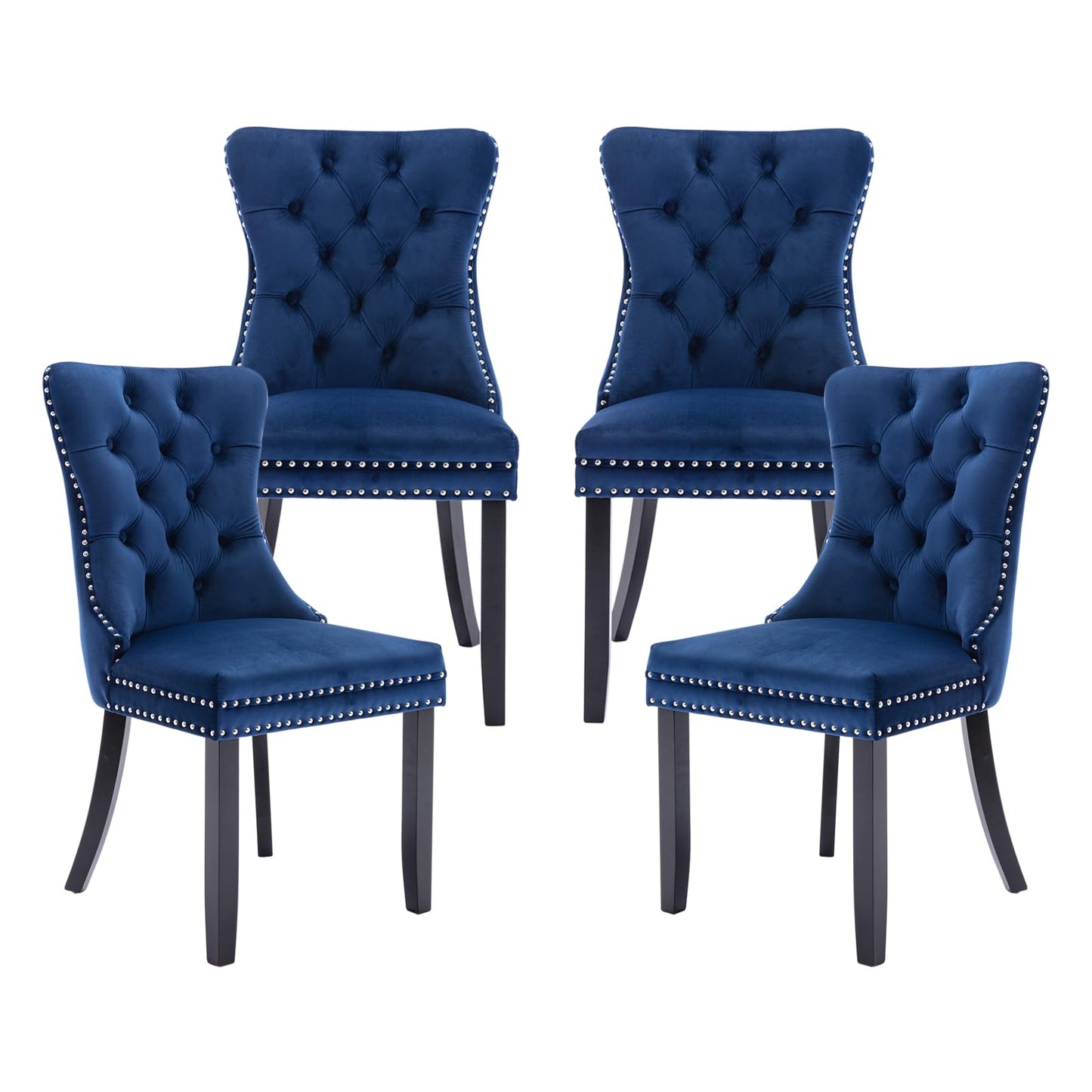 Hixkol Velvet Dining Chairs Set of 4,Upholstered Dining Chairs with Ring Pull Trim and Button Back,Modern Seating for Kitchen, Dining Room & Living Room(Blue)