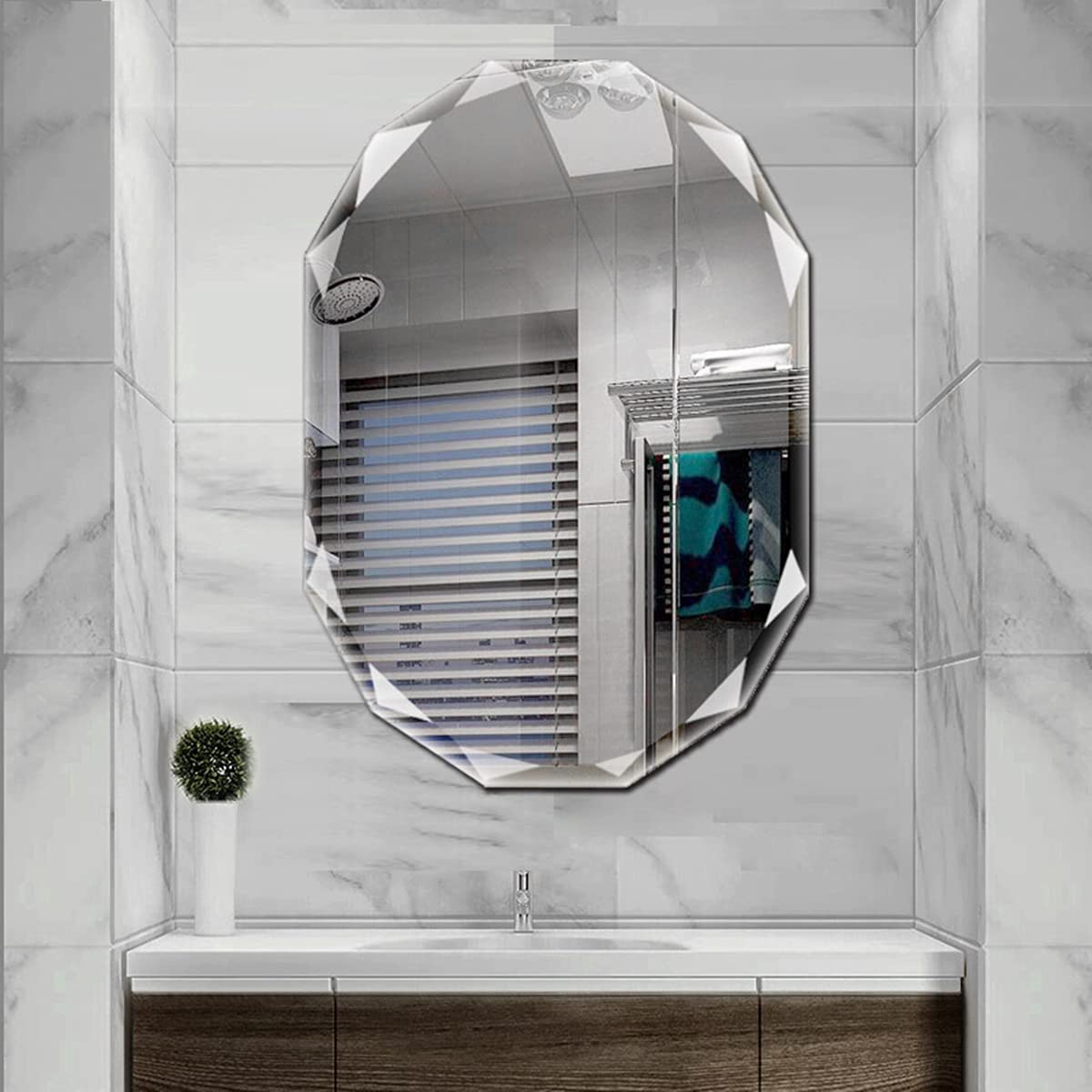 SNUGACE Single Beveled Edge Frameless Wall Mount Bathroom Vanity Mirror, 24” X 36”|Silver|