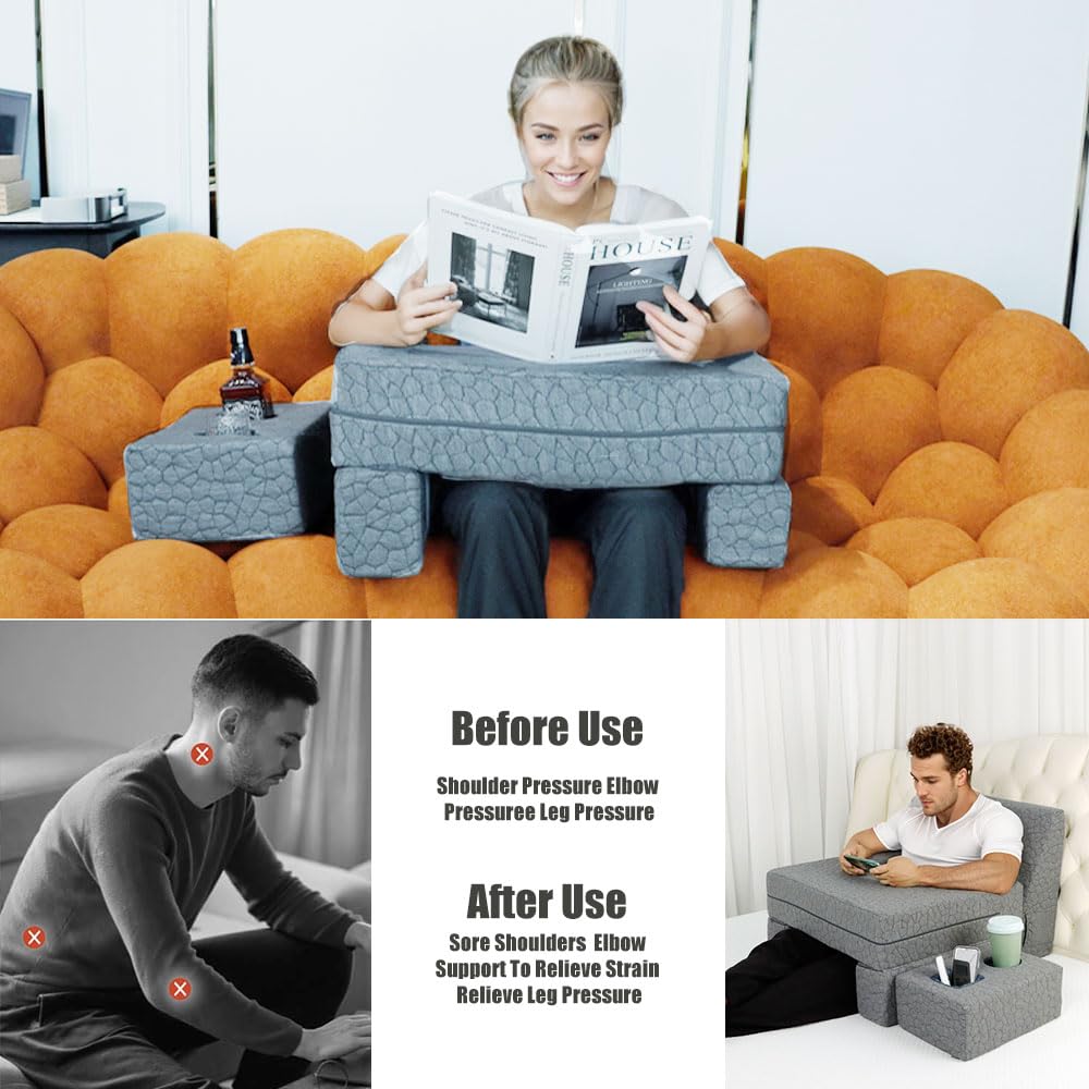 Bespilow Extra Large Reading & Gaming Pillow with Coaster - Adjustable Lap Desk for Reading, Gaming, Working & Writing, Arm Rest for Adults on Bed/Sofa/Floor/Couch, Ideal for Switch Gaming
