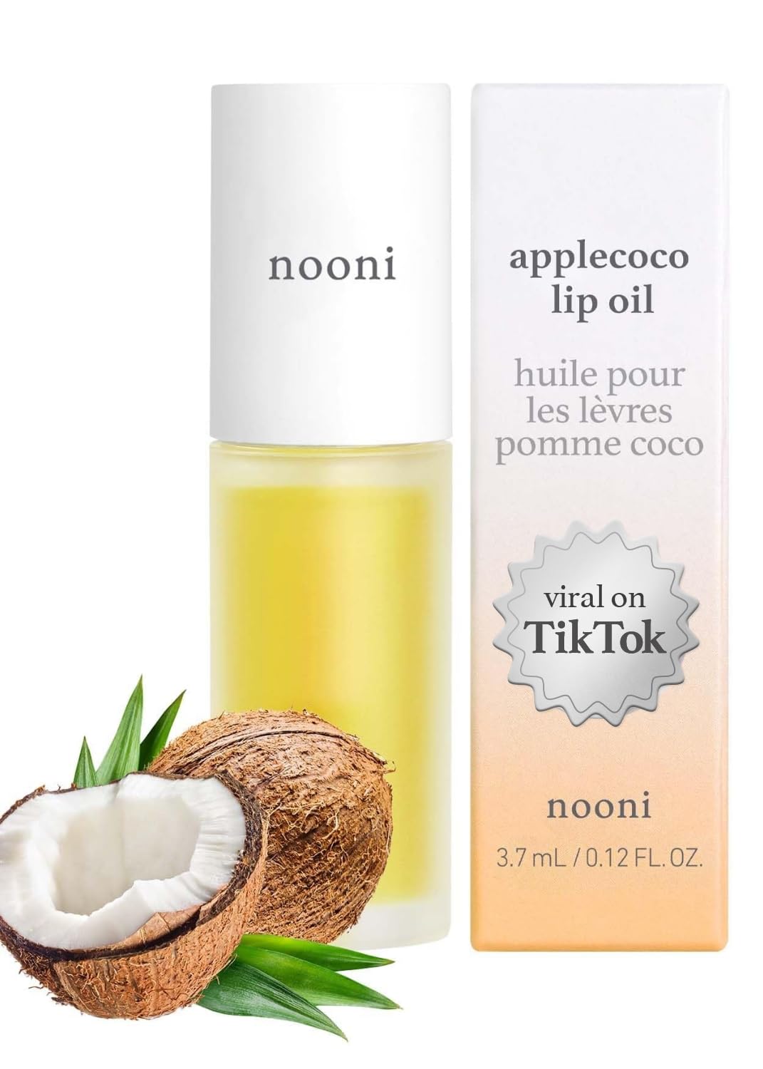 NOONI Korean Vegan Appleseed Lip Oil - Applecoco | Long-Lasting, Moisturizing, Plumping, Revitalizing for Dry Lips, Waterproof, No Peel Off, Hydrating, Nourishing Crystal Clear, 0.12 FL Oz