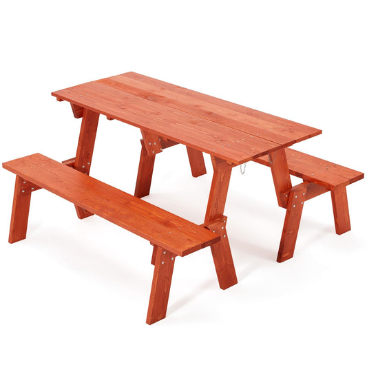 AVAWING 2 Piece Outdoor Convertible Bench, 2-in-1 Transforming Picnic Table Set, Wooden Garden Bench for Backyard, Porch, Patio, Tangerine