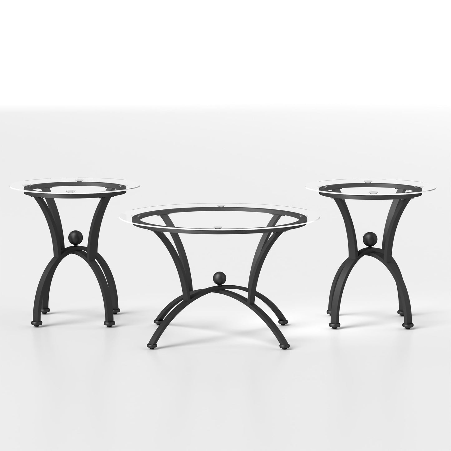 FILINGSKY Modern 3-Piece Tempered Glass Coffee Table Set – Sturdy Metal Frame, Elegant Design, Ideal for Living Room & Lounge Spaces(Round Tempered)