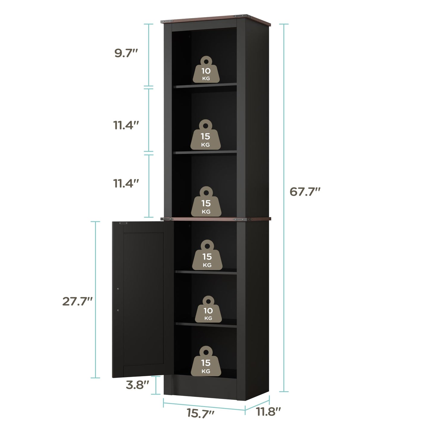 MHOM 71" Tall Bathroom Cabinet. Farmhouse Storage Cabinet with Adjustable Shelves, Narrow Linen Cabinet for Bathroom, Laundry, and, Living Room, Black