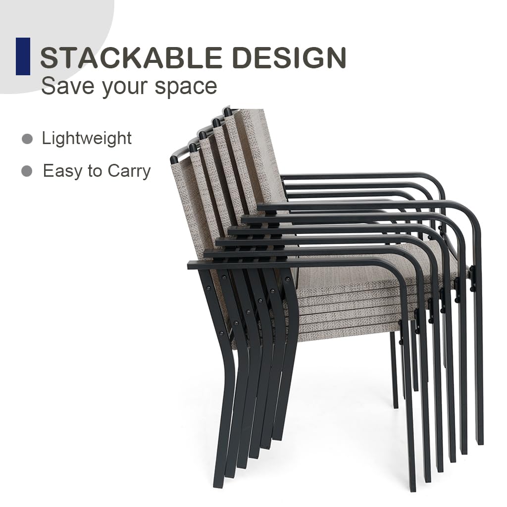 Anmutig Patio Dining Chairs Set of 6, Outdoor Stackable Dining Furniture Set, All Weather Dining Set for Lawn, Garden, Backyard, Poolside Black