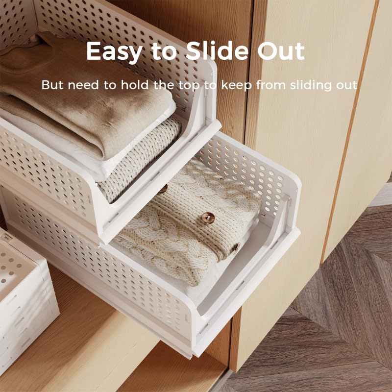 Pinkpum 5 Pack Stackable Plastic Storage Basket Foldable Closet Organizers and Storage Bins, Drawer Shelf Storage Container for Wardrobe Cupboard Kitchen Bathroom Office 5L