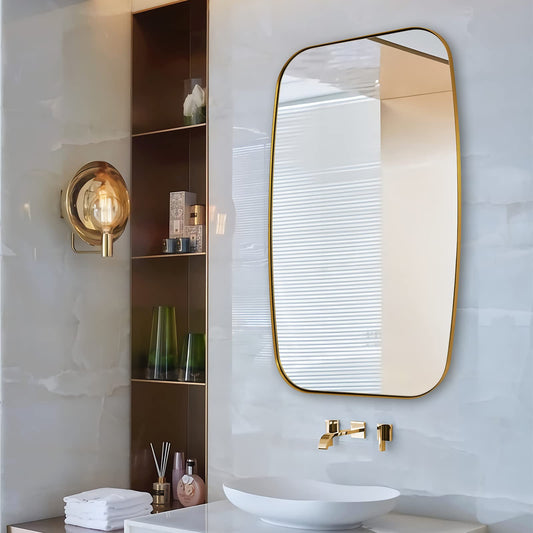 ANDY STAR Gold Oval Mirrors for Bathroom, Large 24x40’’ Brushed Gold Metal Framed Oblong Wall Mirror, Modern Gold Vanity Mirror in Stainless Steel Frame Wall Mount Horizontal or Vertical
