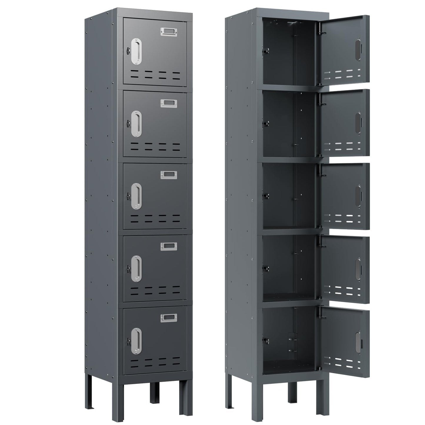 BUTISOW Metal Locker with 5 Doors,Lockers for Employees,66'' Steel Storage Locker for School,Gym, Office, Office,Garage,Lockable Metal Storage Cabinet with Hooks,Card Slots,Requires Assembly