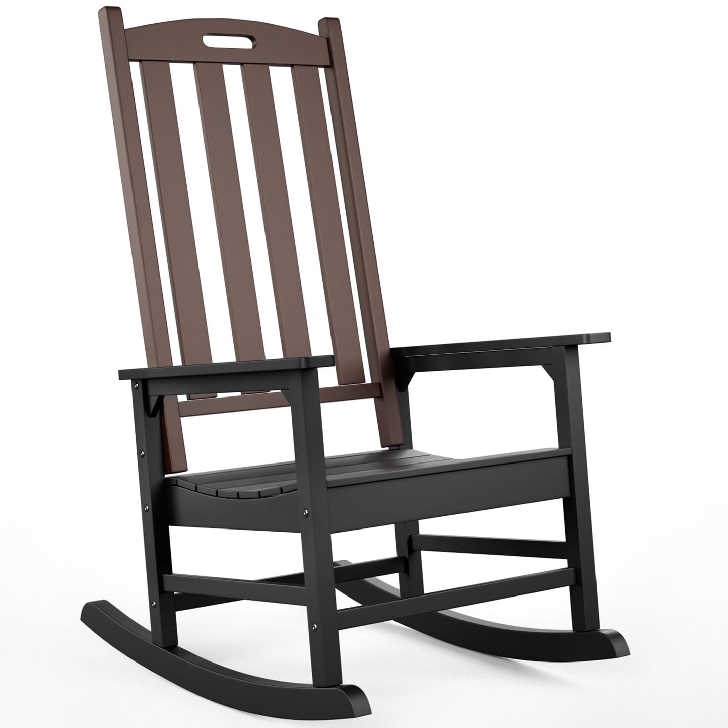 Outdoor Rocking Chair, All Weather Patio Rocking Chair, HDPE Poly Rocking Chair for Adults, Heavy Duty Front Porch Rocker, Brown