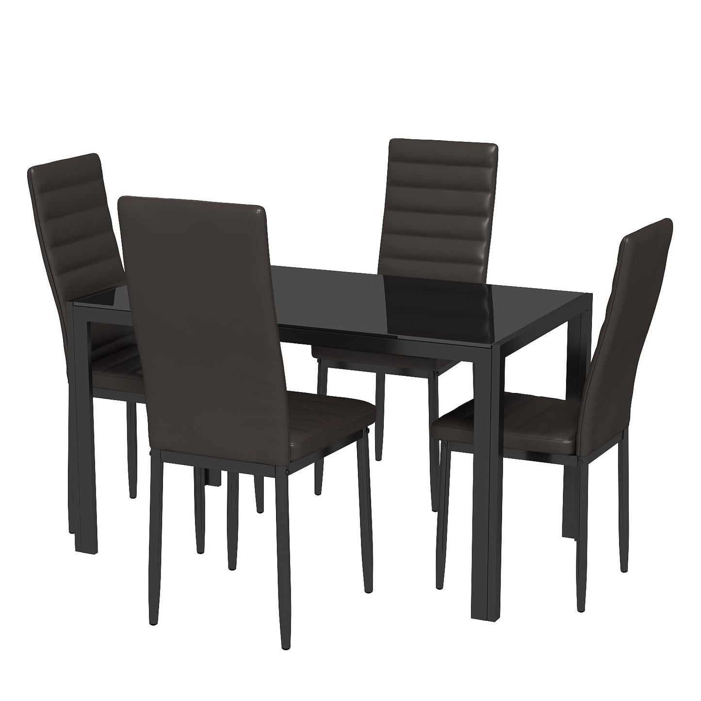 Gizoon 5 Piece Glass Dining Table Set, Kitchen and Chairs for 4, PU Leather Modern Room Sets for Home, Kitchen, Living Room