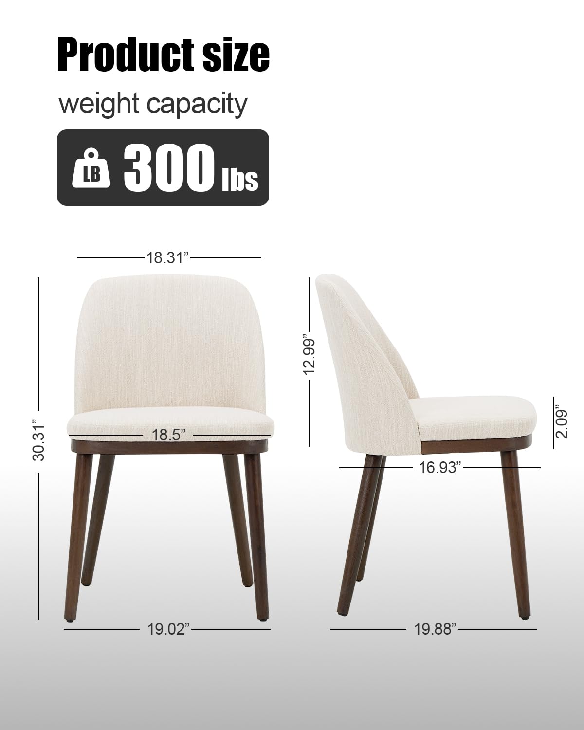 Homixis Upholstered Dining Chairs Set of 4 - Line Fabric Modern Dining Room Chairs, Mid-Back Restaurant Kitchen Chairs with Wooden Legs