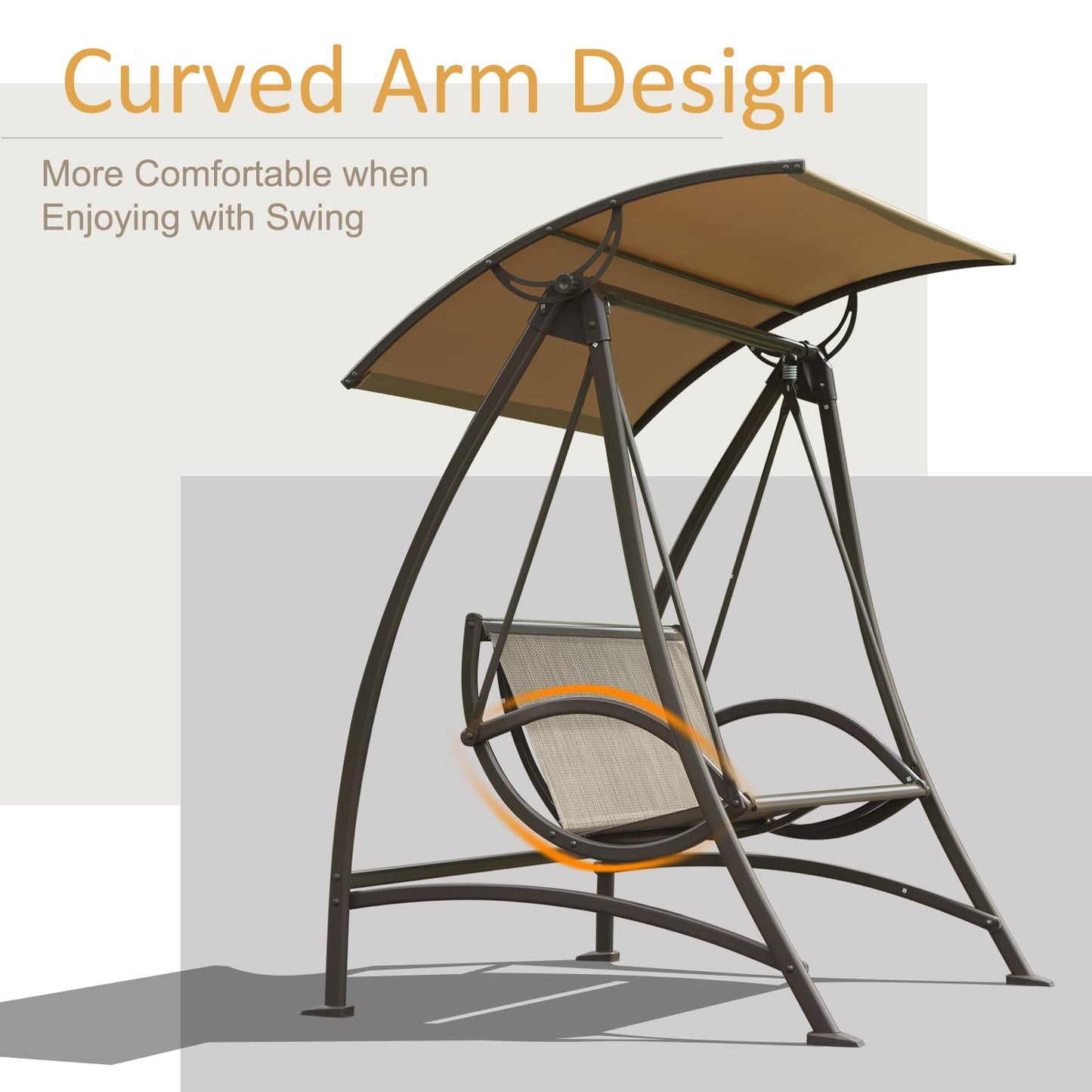 Domi Porch Patio Swing with Adjustable Canopy, 2-seat with Stand, Outdoor Loveseat Swing w/Armrests, Weather Resistant Steel Frame and Textilene Fabric
