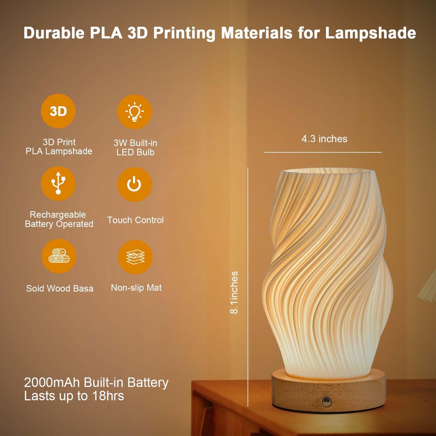 SisiHokai Small Battery Operated Lamp, Modern Table Lamp, Rechargeable, Touch Control, 3 Color Temperature, Dimmable, Bedside Table, Flame