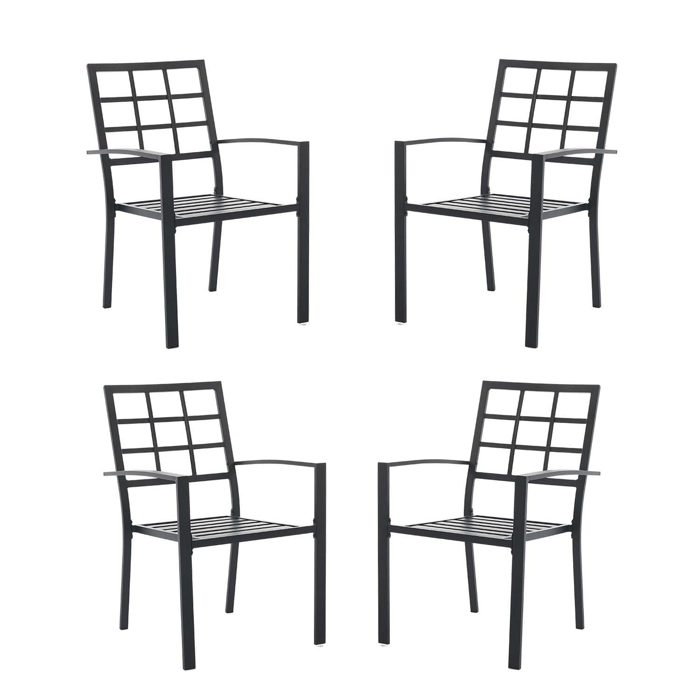 Metal Chairs Set of 4 Outdoor Chairs, Stackable Chairs with Grid-Patterned Backrest & Solid Armrests, All-Weather Seating for Patio, Garden, Yard & Outdoor Spaces