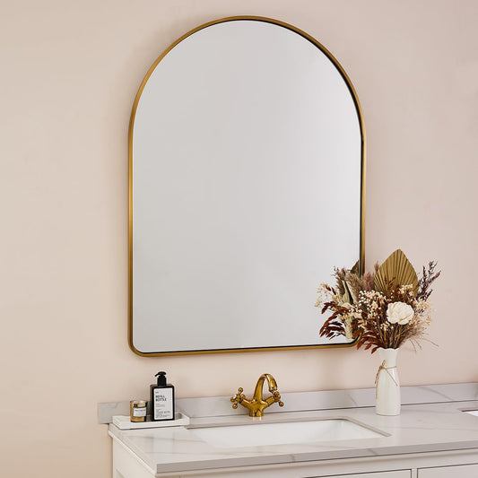 ANDY STAR 30x40’’ Arched Gold Mirrors for Wall, Brushed Brass Arched Bathroom Mirror Rounded Corner, Gold Arched Vanity Mirror,SUS304-Anti-Rust, Tube Frame, Wall-Mounted Vertical 1’’ Deep