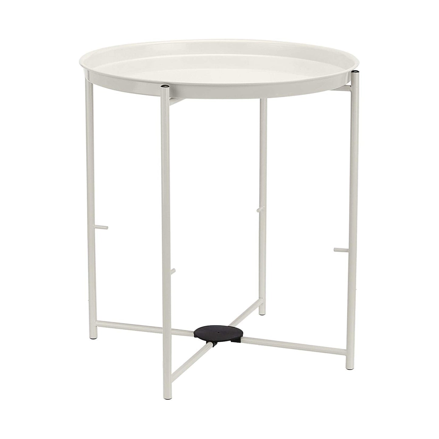Amazon Basics Round Storage End Table, Side Table with Cloth Basket, White/Heather Gray, 17.7"L x 17.7"W x 18.9"H