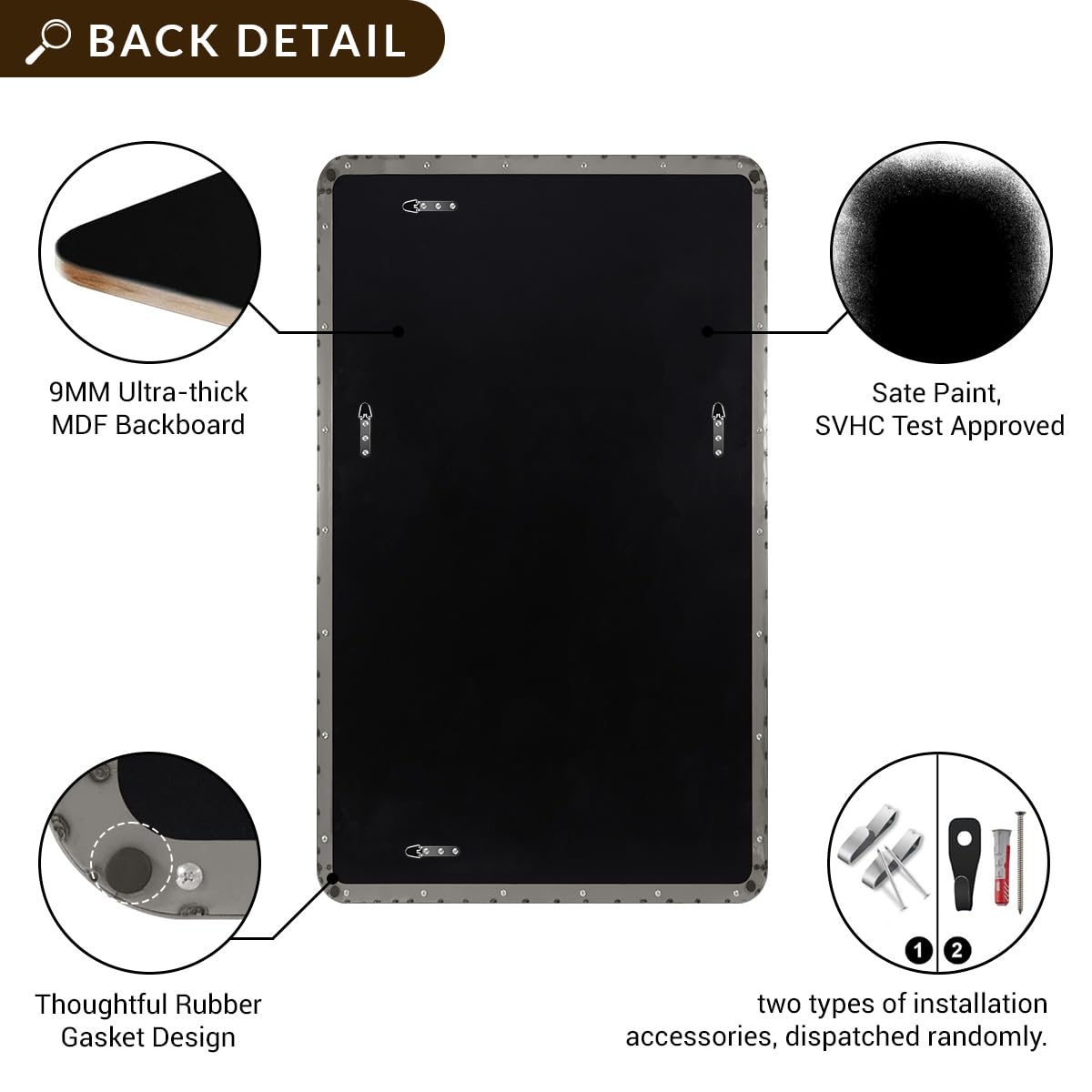 ANDY STAR Brushed Nickel Bathroom Mirror, 24”x40” Rounded Corner Rectangle Mirror, Modern Metal Frame Bathroom Vanity Mirror