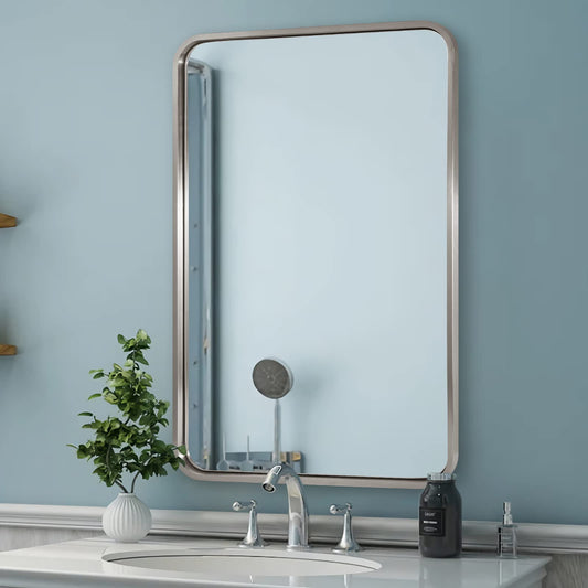 ANDY STAR Brushed Nickel Bathroom Mirror, 22x30'' Rounded Rectangle Modern Vanity Mirror, SUS304 Metal Tube Framed, Rustproof, 1'' Deep, Wall Mounted Vertically/Horizontally
