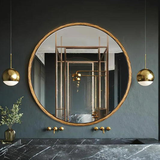 ANDY STAR 30 Inch Hand-Forged Round Gold Mirrors, Metal Frame Bathroom Round Wall Mirror for Over Sink, Large Vanity Circle Mirror for Antique, Vintage, Farmhouse, Rustic