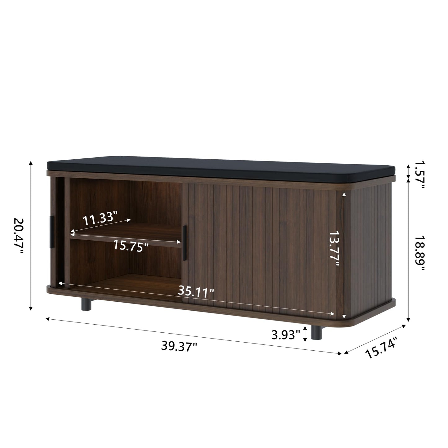 Shoe Storage Bench with Upholstered for Entryway Bedroom, 8 Pairs Wood Shoe Rack Benches with Padded Seat Cushion and Fluted Door for Living Room Hallway Entrance, Rustic Brown Black