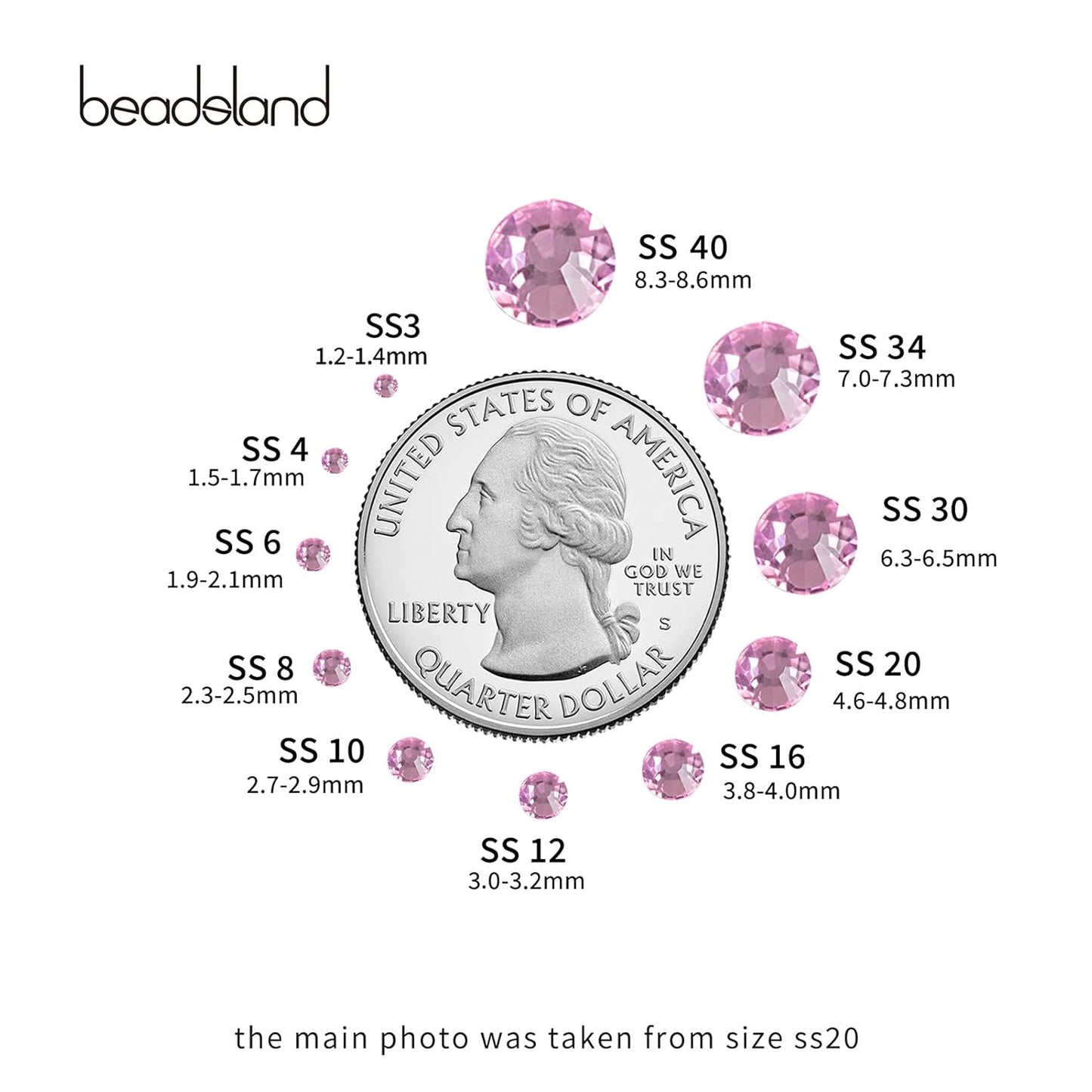 beadsland Flat Back Crystal Rhinestones Round Gems, Light Pink (3.8-4.0mm) SS16/1440pcs