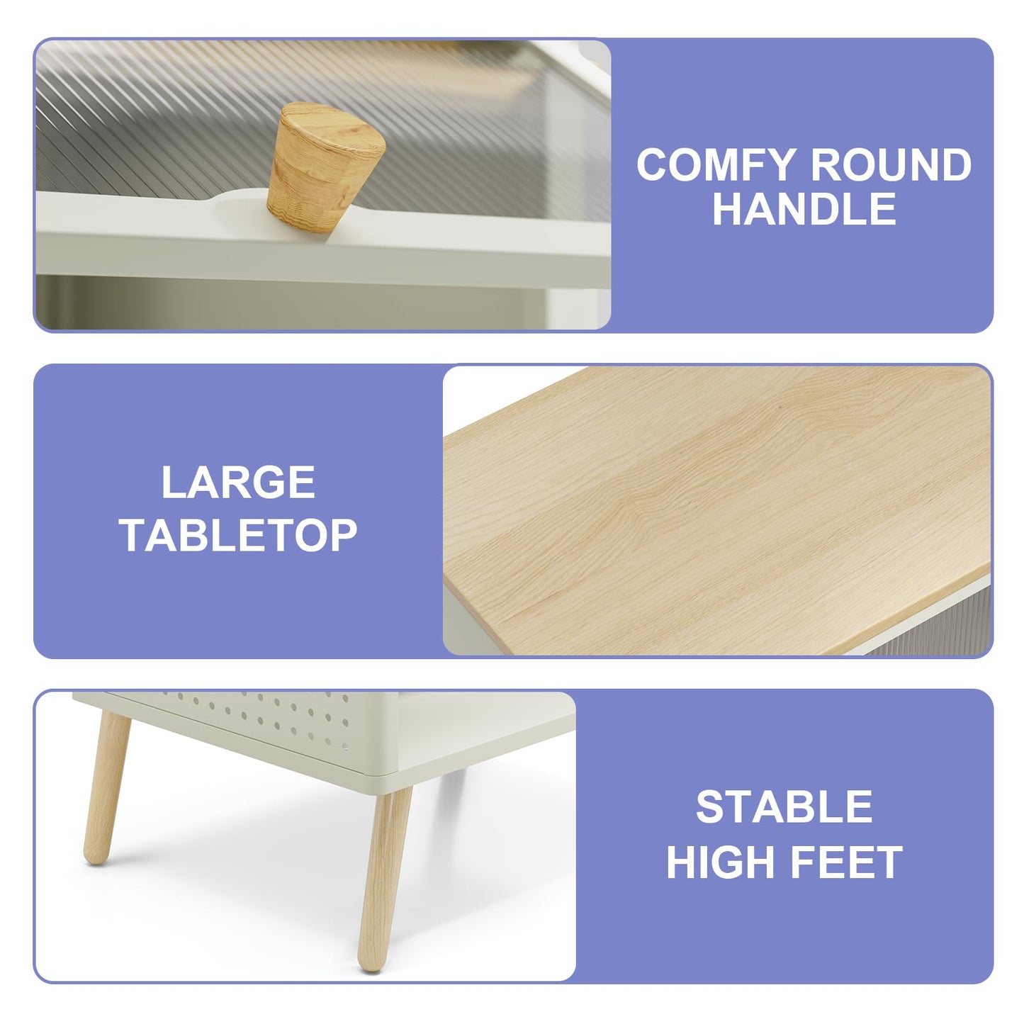 SYKIARIOL Cute Nightstand, Small End Tables with Storage Drawer, Metal Side Table, Kid's Night Stand, Bedside Table, Wood Top Modern Side Table for Living Room, Girls Bedroom, Dorm, Office,Cream