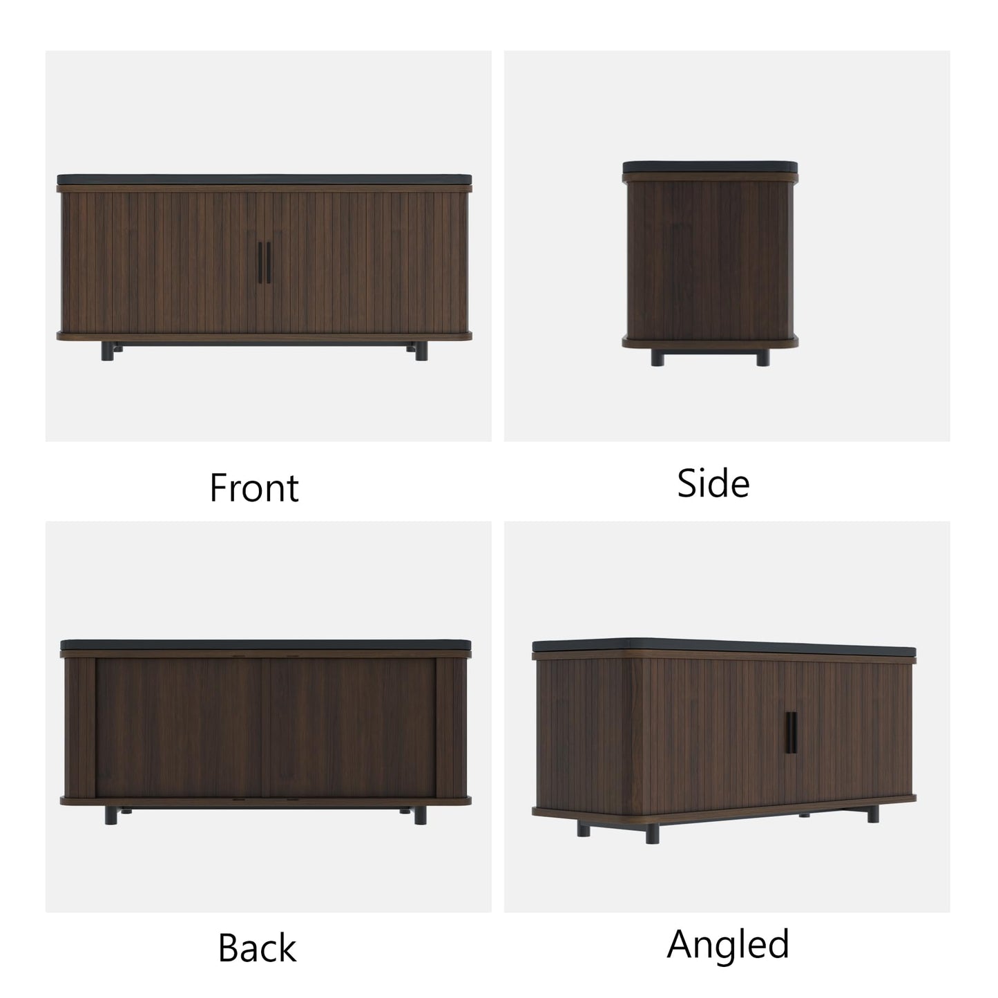 Shoe Storage Bench with Upholstered for Entryway Bedroom, 8 Pairs Wood Shoe Rack Benches with Padded Seat Cushion and Fluted Door for Living Room Hallway Entrance, Rustic Brown Black
