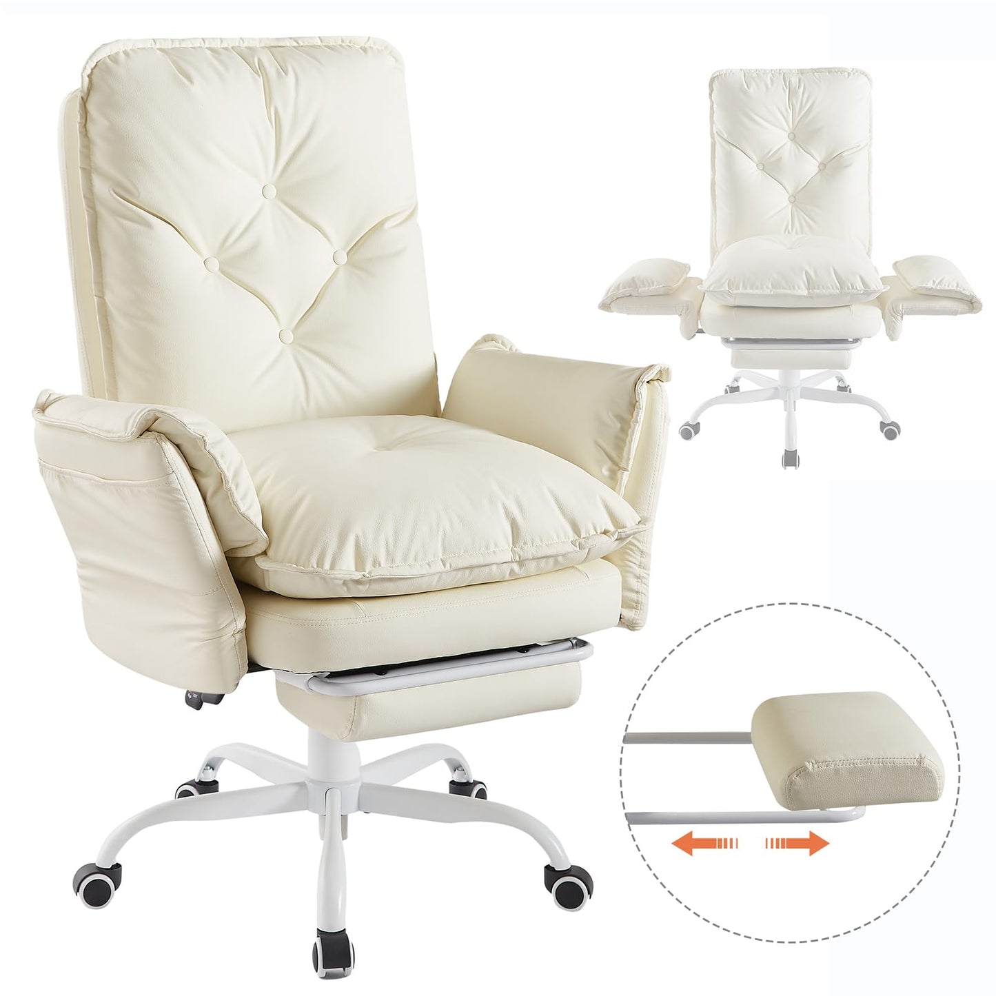 Bestier Criss Cross Chair with Footrest, High Back Cross Legged Office Chair with Flip-up Arms & Wide Seat, 135° Reclining Executive Ergonomic Computer for Working Gaming(Beige, PU Leather)