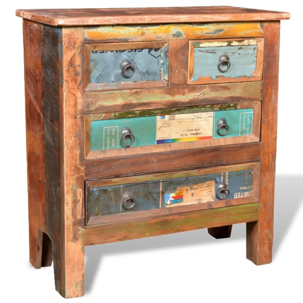 vidaXL Solid Wooden Cabinet with 4 Drawers, Handcrafted from Reclaimed Wood, Ideal for Storage and Decor, Brown, Size: 26" x 12" x 28"