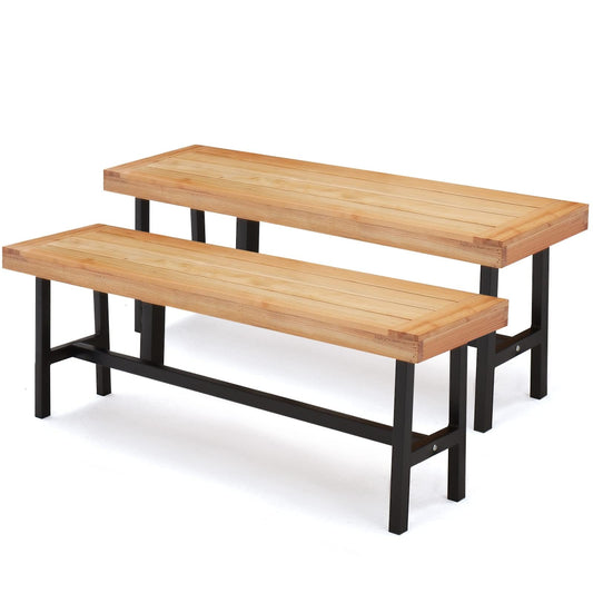 AVAWING Outdoor Wood Benches Set of 2, Patio Wooden Picnic Bench Waterproof, Backless Long Garden Park Chair for Porch, Balcony and Deck, Natural