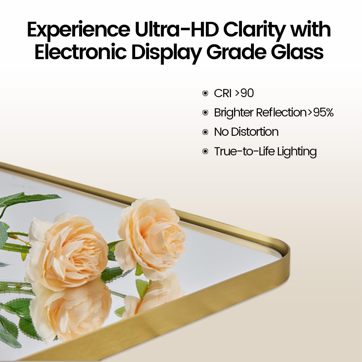 ANDY STAR 24x40 Inch Gold Bathroom Mirror, Stainless Steel Metal Frame with Rounded Corner, Rectangle Glass Panel Wall Mounted Mirror Decorative for Bathroom
