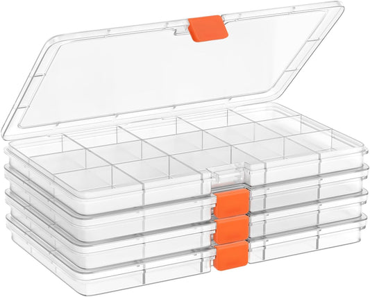 8PACK Extra Thick Bead Organizers, 15 Grid Mini Clear Plastic Storage Box Craft Containers for Nail jewelry rhinestones DIY Supply Case