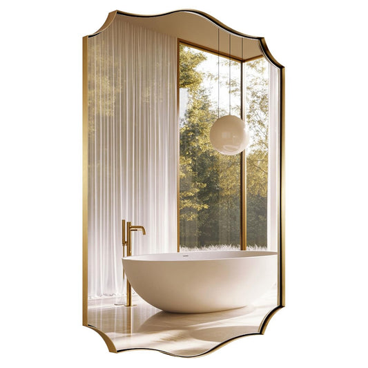 ANDY STAR Gold Vanity Mirror, Brushed Gold Mirror for Bathroom, 22x30 Irregular Wall Mirror, Asymmetrical Mirror in Stainless Steel Metal Frame Wall Mount for Bathroom, Bedroom, Living Room, Mantel