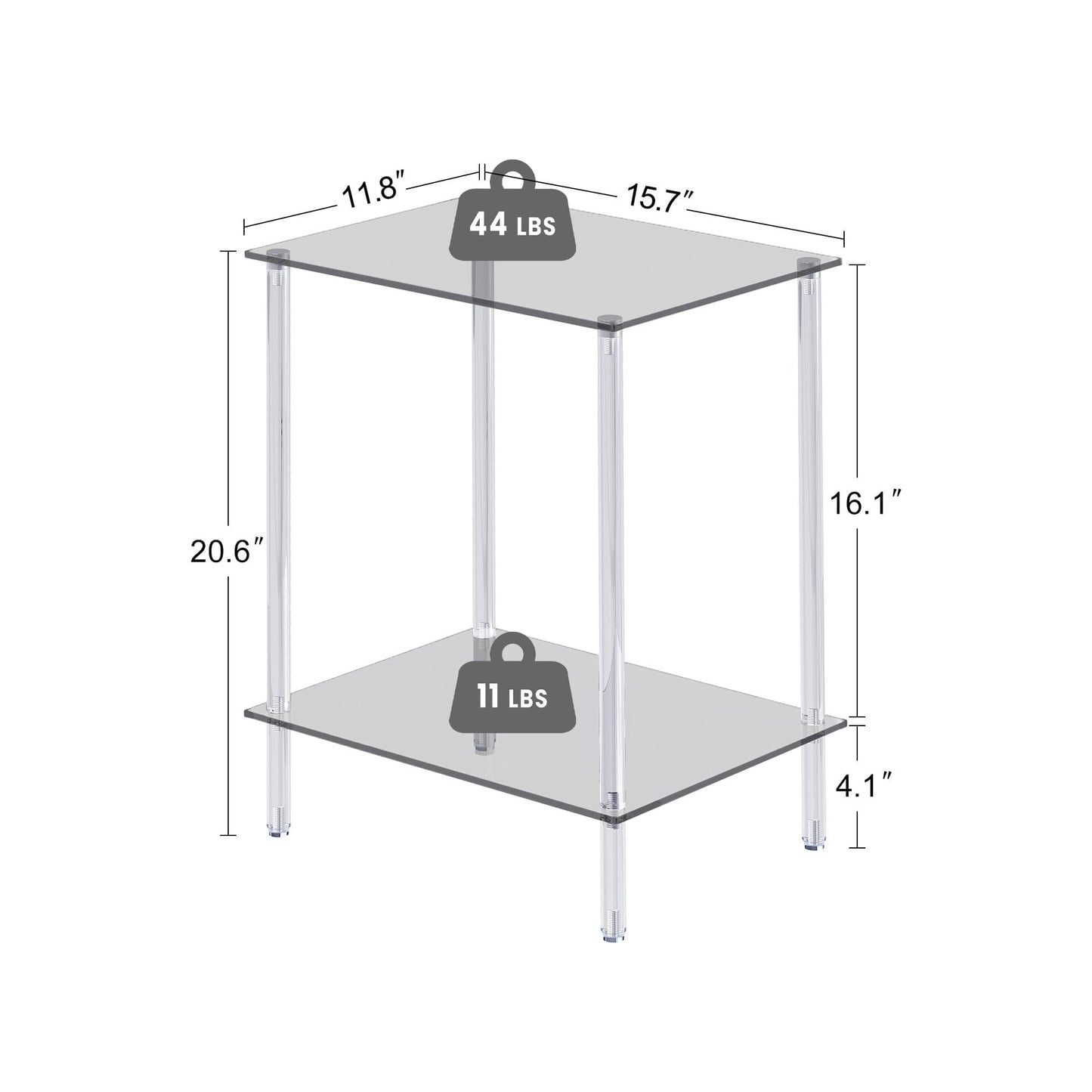 IRCPEN Acrylic Glass Side Tables with 2 Shelve End Table Bedside Set of 2, Simplicity Nightstands for Small Spaces, 2-Tier Tempered Glass for Office Bedroom Living Room Study Outdoor Black ET-008BK