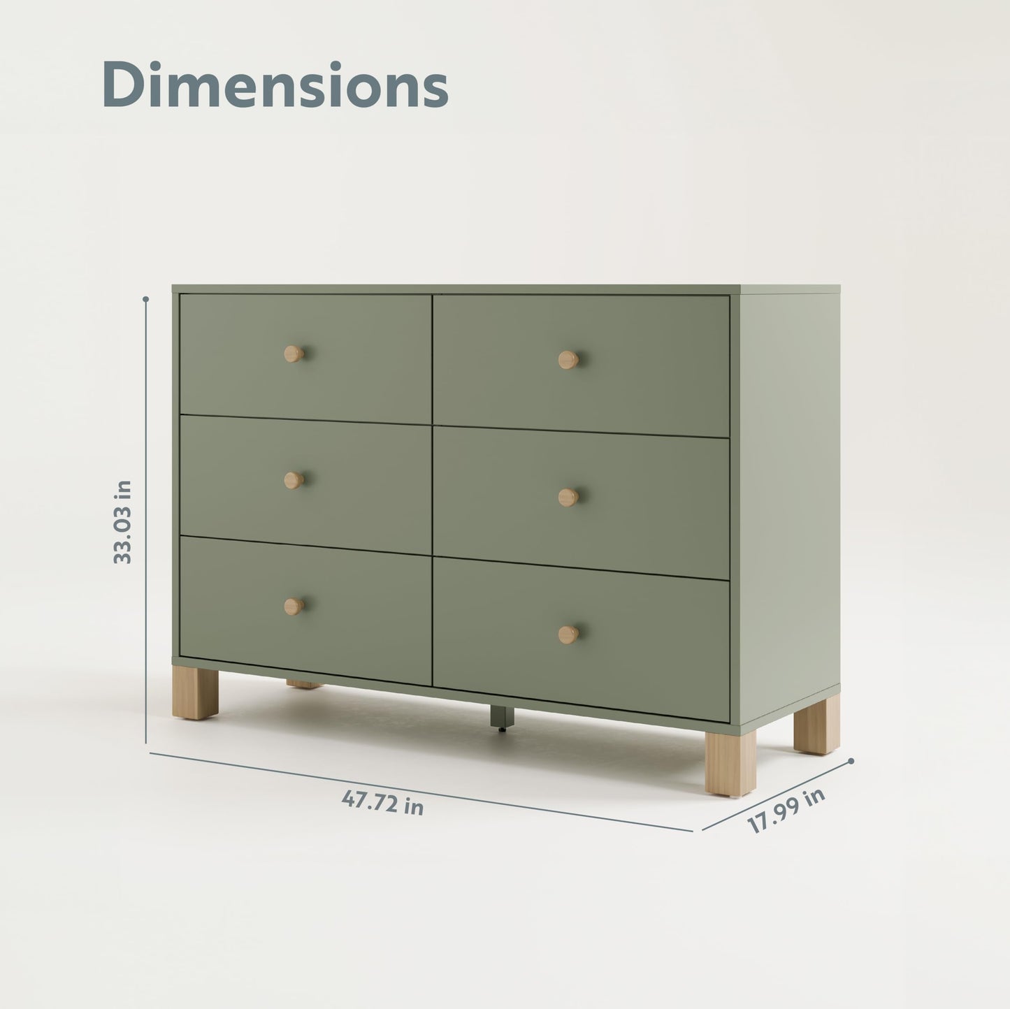 Storkcraft California 6-Drawer Double Dresser (Olive with Driftwood) - GREENGUARD Gold Certified, Interlocking Drawer System, Dresser Drawer Organizer for Kids Bedroom