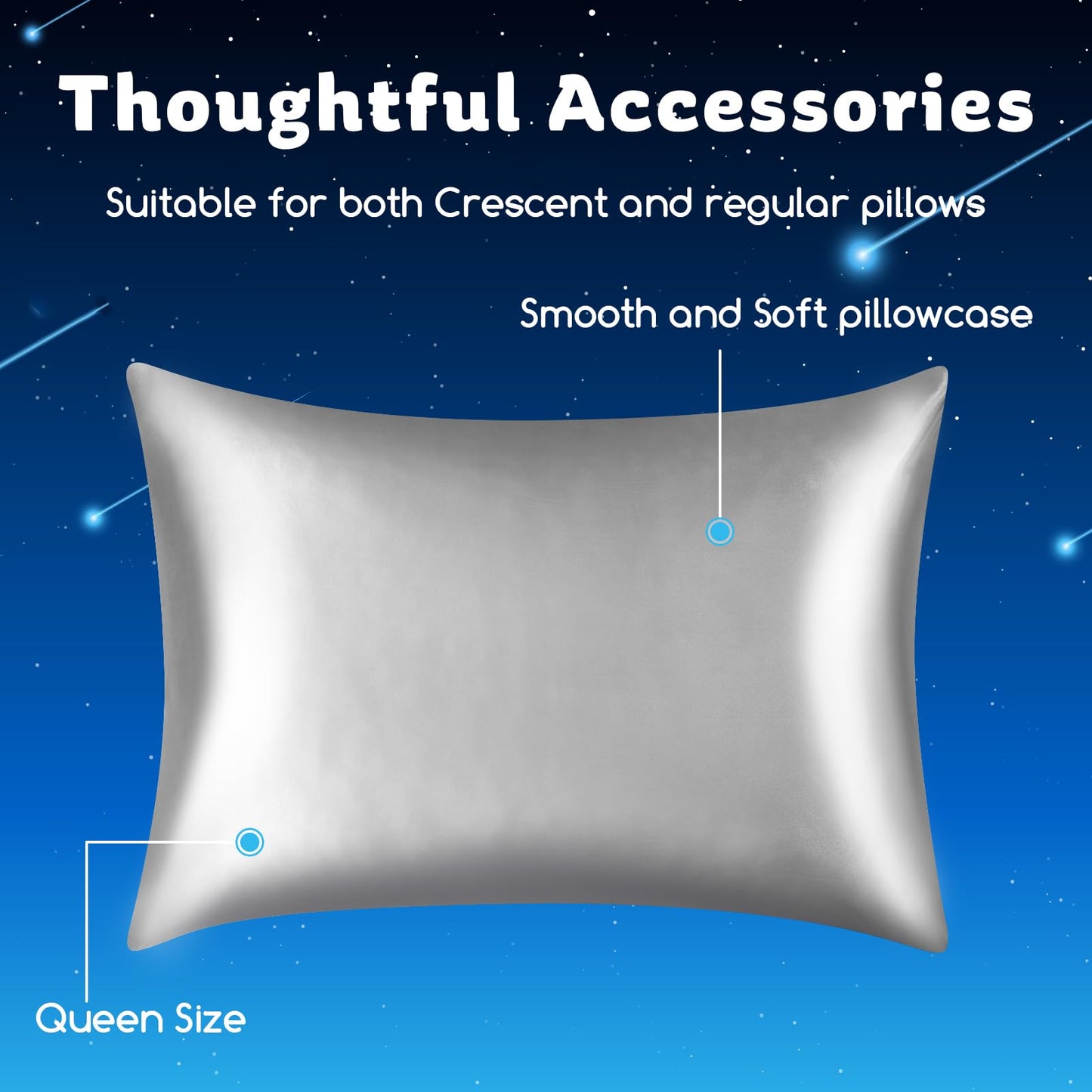 Cooling Side Sleeper Pillow for Neck and Shoulder Pain, Luxury Shredded Memory Foam Curved Bed Pillows for Sleeping Set of 1- Adjustable Queen Size- Washable Cover Crescent White& Grey Pillowcase
