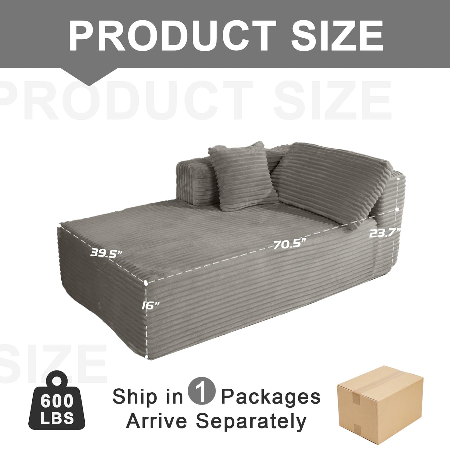 Modular Sectional Sofa with L-Shape Chaise, Boneless Cloud Couch with Deep Seat, Sponge Compression Sofas No Assembly Required, Upholstered Couches for Living Room Bedroom, (Half Chaise, Beige)