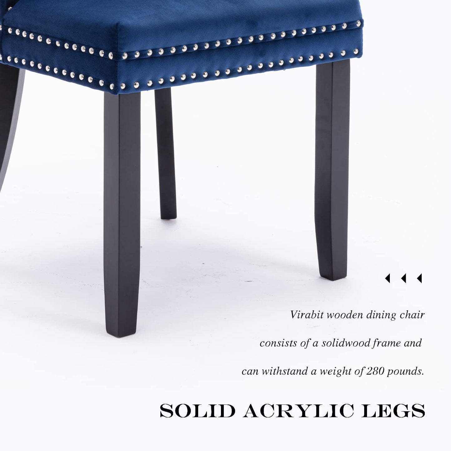 JETEAGO Velvet Dining Chair Set of 4, Upholstered Tufted Dining Room Chair with Nailhead Trim and Solid Wood Leg for Kitchen, Blue