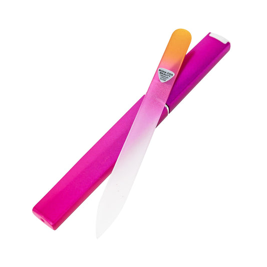 Bona Fide Beauty Glass Files for Nails, Professional Manicure Glass Fingernail Files with Case. 1-Piece Gold Magenta Nail File Made in The EU.